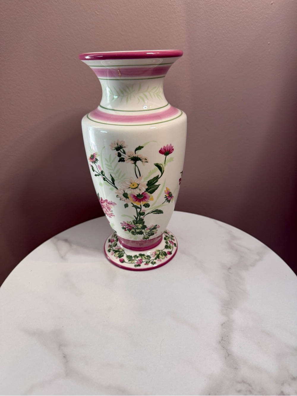 Laura Ashley Pink and Green Floral Ceramic Vase